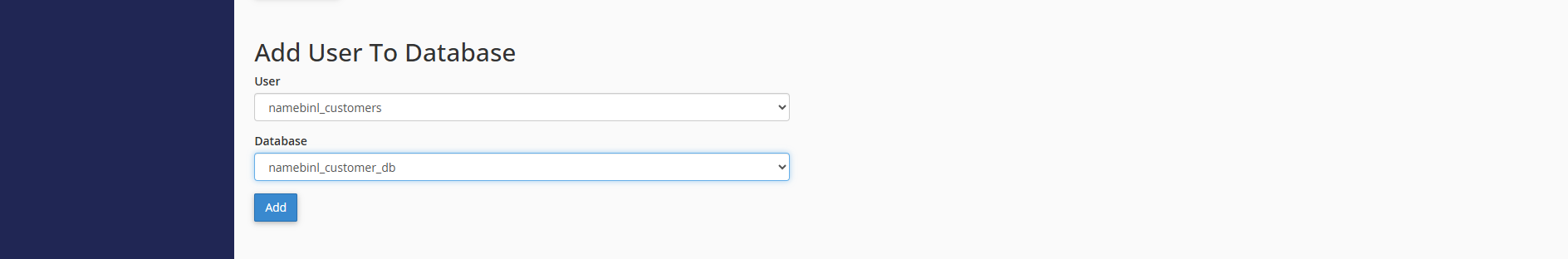 Assigning a MySQL user to the newly created database in cPanel