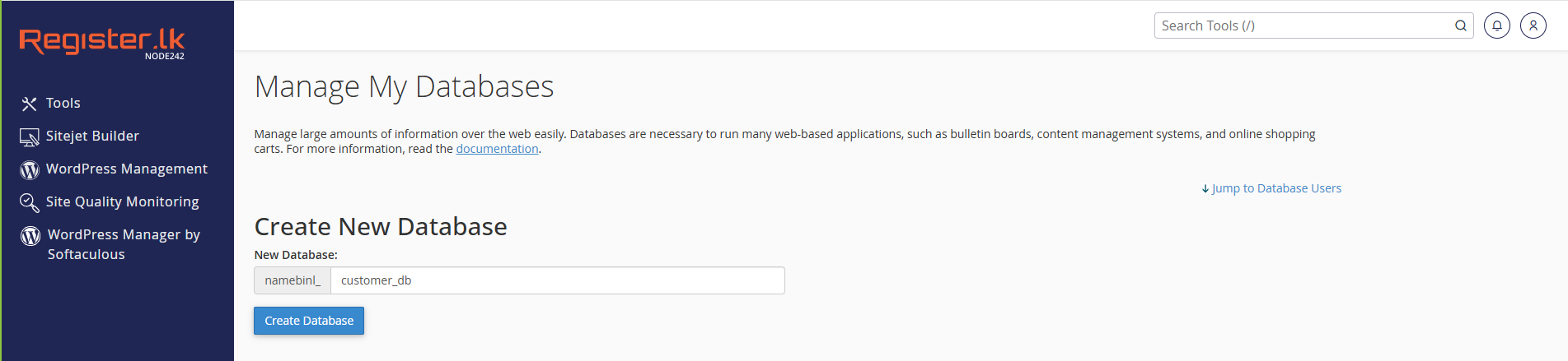 Creating a new MySQL database in cPanel using the Manage My Databases section