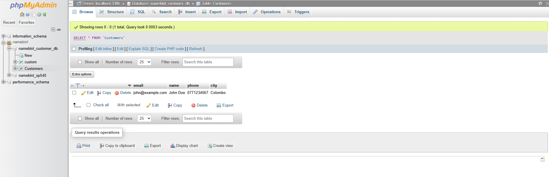 Viewing inserted customer data in phpMyAdmin under the Browse tab