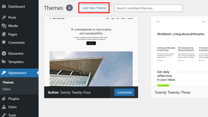 Click the Add New button at the top of the page Click the Add New button at the top of the page