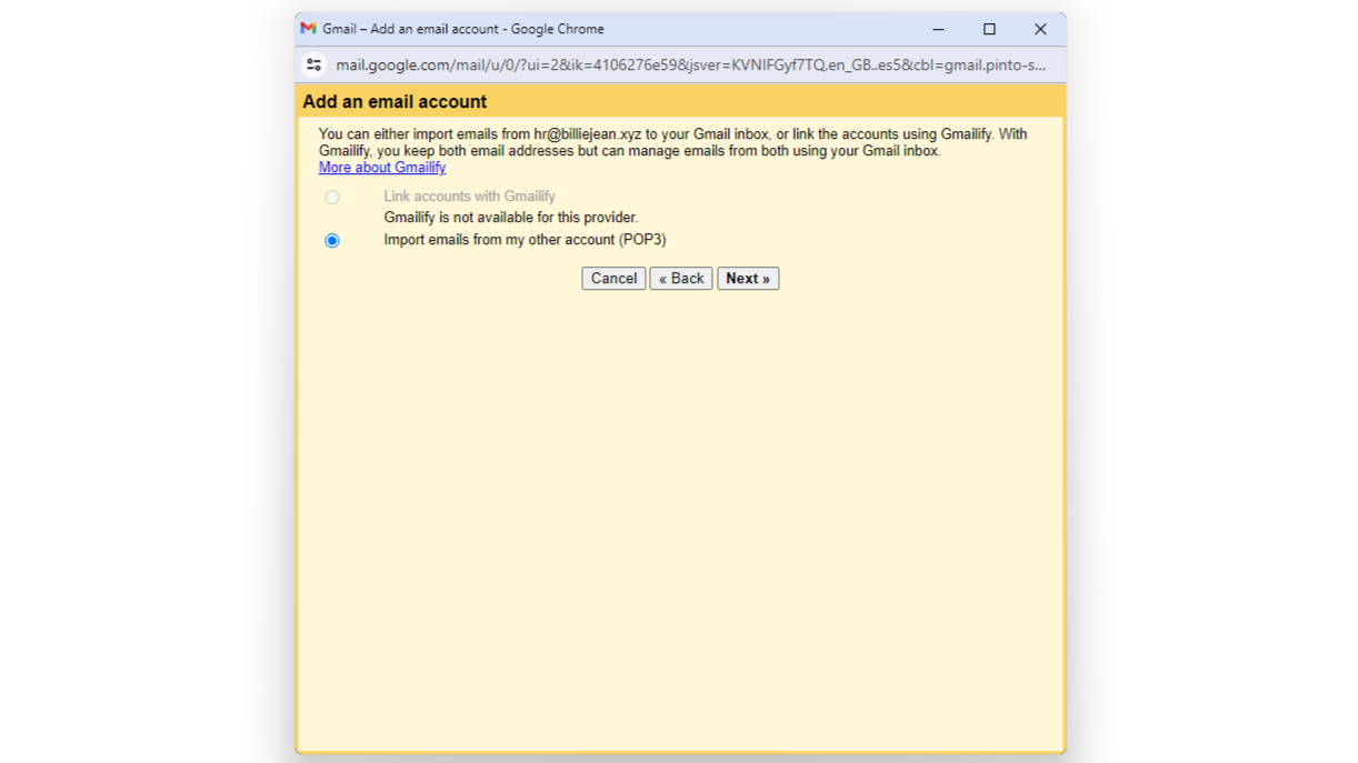 Select Import emails from my other account (POP3) Select Import emails from my other account (POP3)