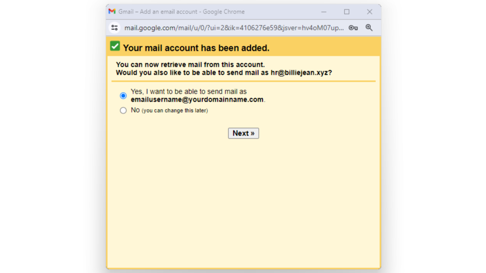 Choose Yes, to set up the ability to send emails from your cPanel address Choose Yes, to set up the ability to send emails from your cPanel address