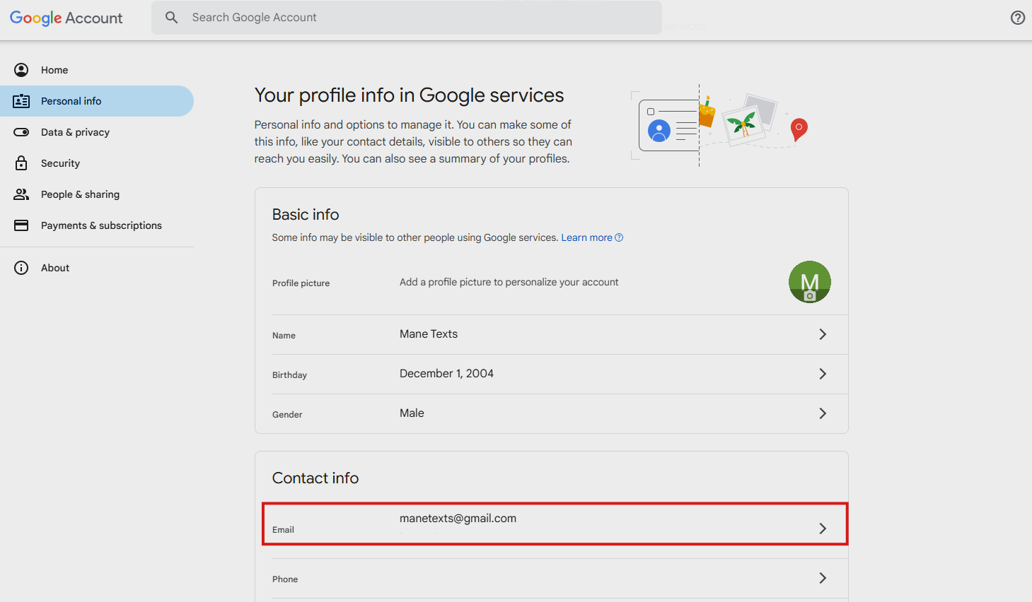 Navigate to Personal Information Google Personal Info Section