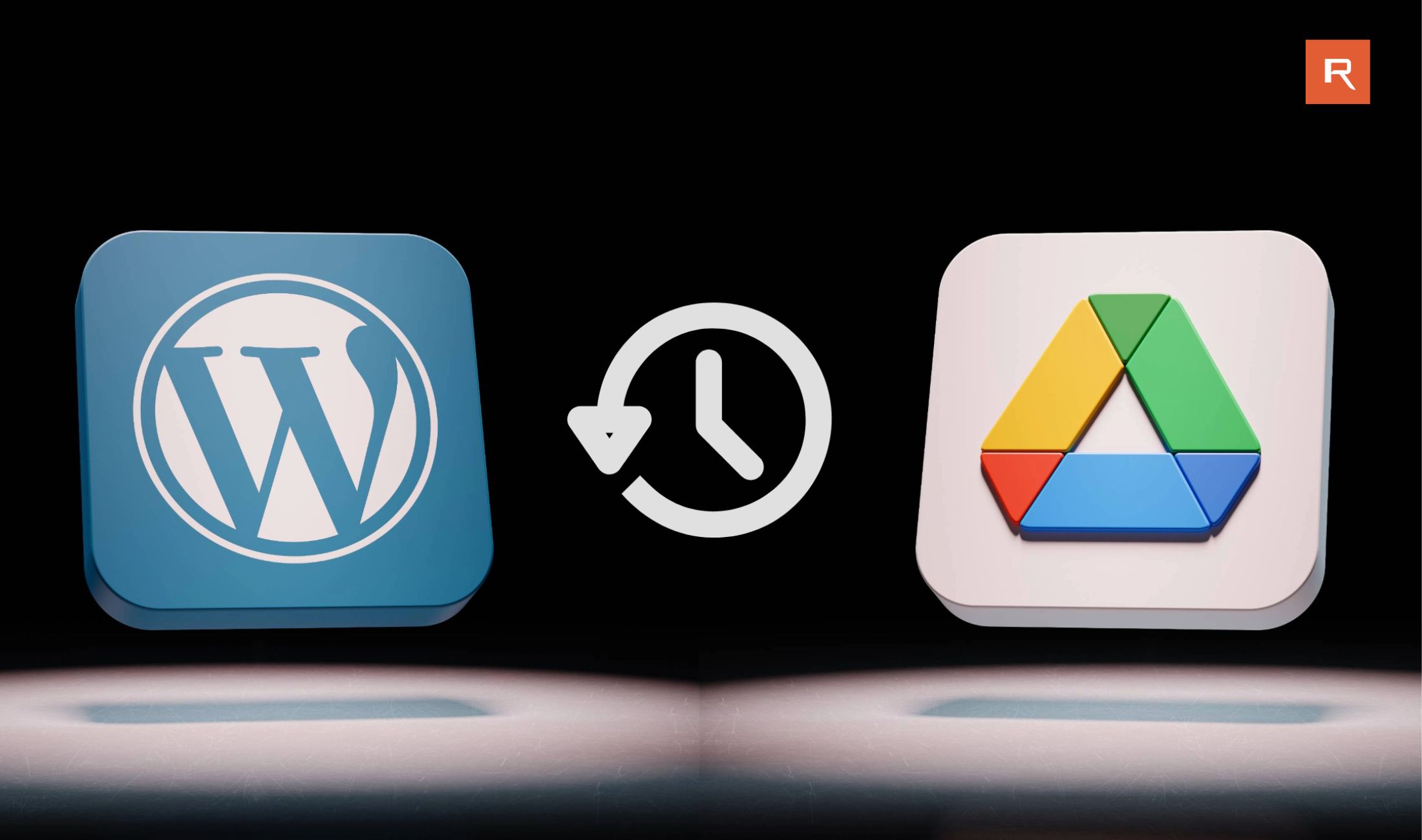 WordPress Backup to Google Drive Icons representing WordPress and Google Drive with a backup symbol in between, illustrating WordPress backup to Google Drive.