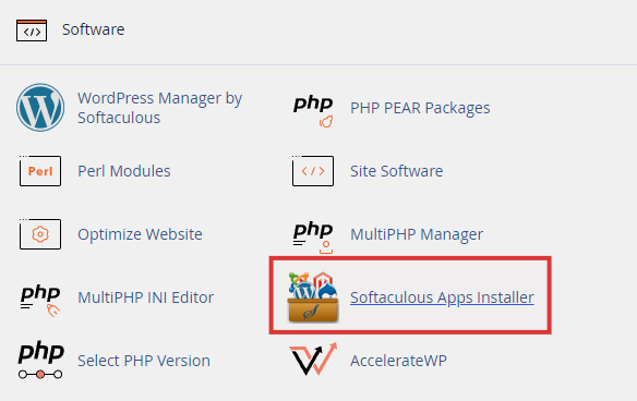 Locate Softaculous Apps Installer Screenshot showing how to locate Softaculous Apps Installer in cPanel