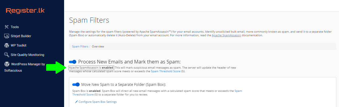 Spam Threshold Score Adjustment Interface Adjust Spam Threshold Score interface with dropdown menu for spam score settings