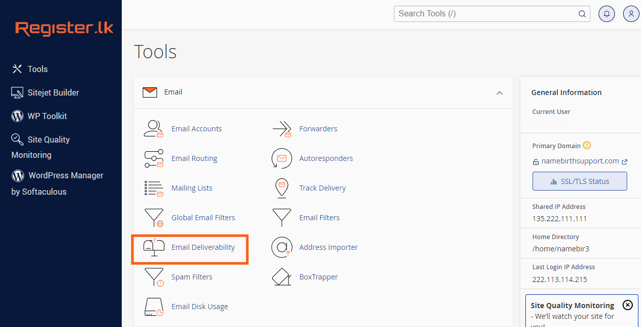 Navigating to Email Deliverability in cPanel Navigating to Email Deliverability in cPanel