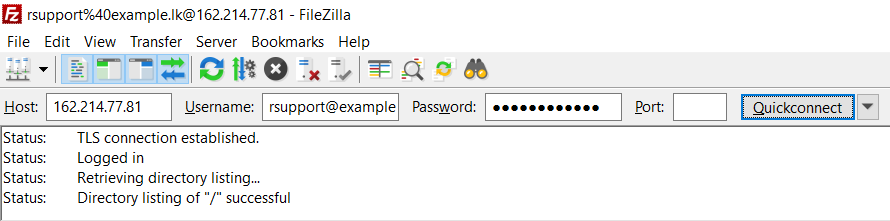 Use Quick Connect option in FileZilla to connect via FTP. Use Quick Connect option in FileZilla to connect via FTP.