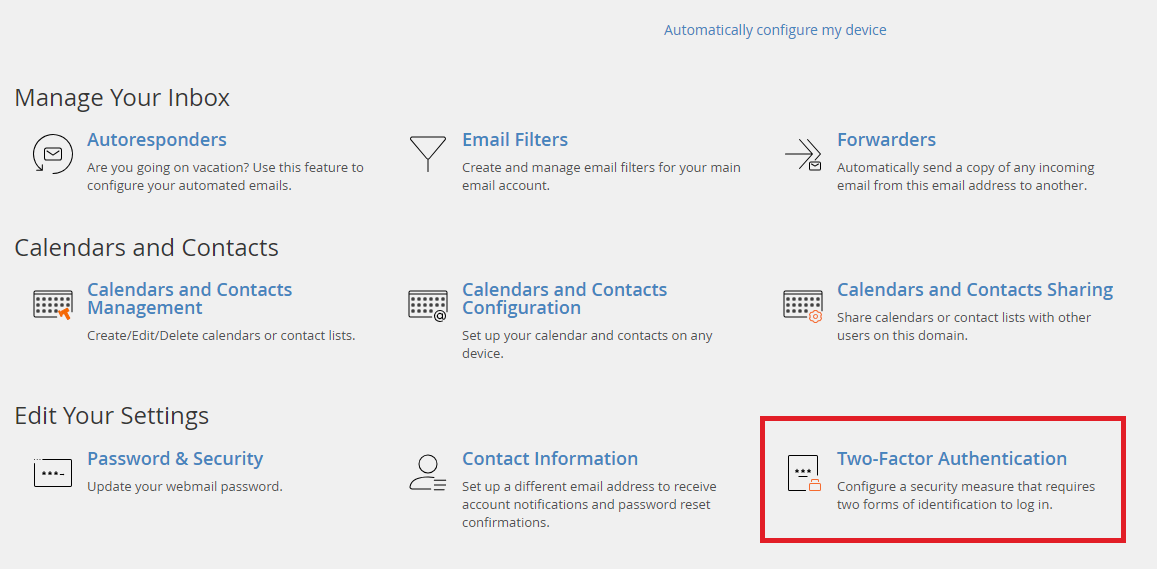 Navigate to Two-Factor Authentication