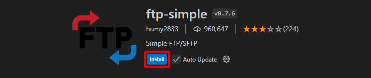 Install FTP Simple extension in VS Code Installing FTP Simple extension in Visual Studio Code