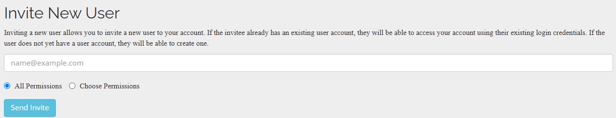 Form to invite a new user by email with permission options