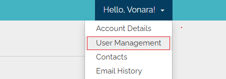 Dropdown menu showing user management under account settings