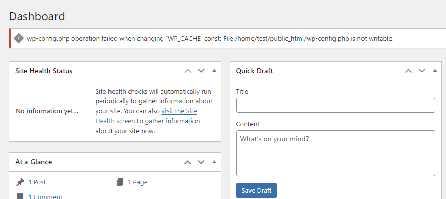 WordPress Dashboard warnings related to file permissions Log in to your WordPress Dashboard