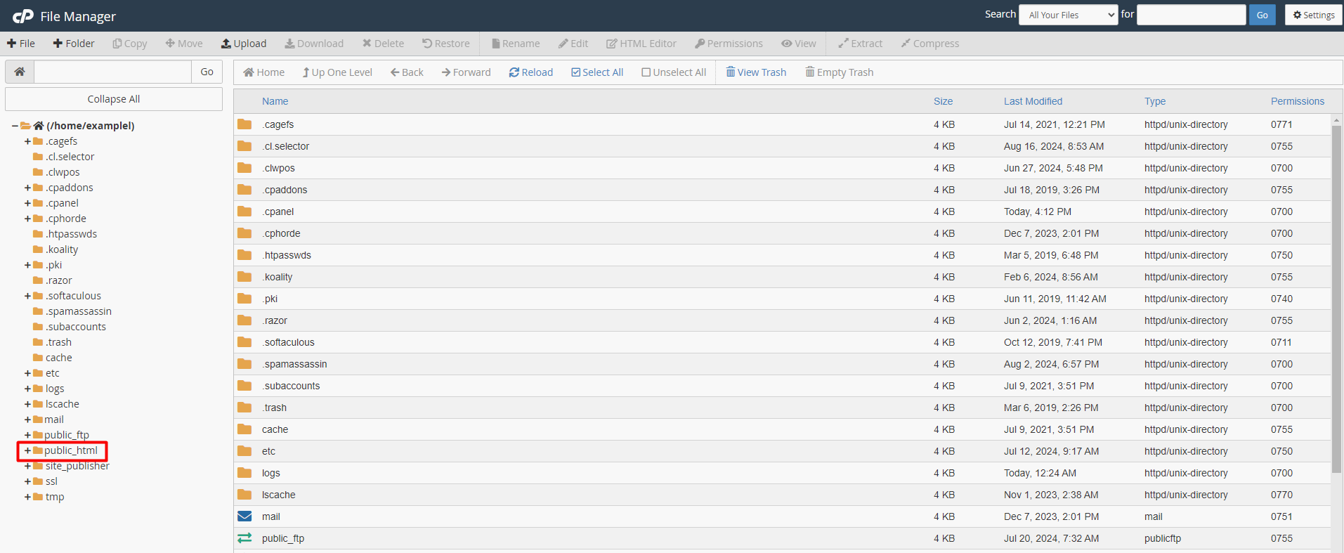 Public_html Folder in File Manager public_html Folder