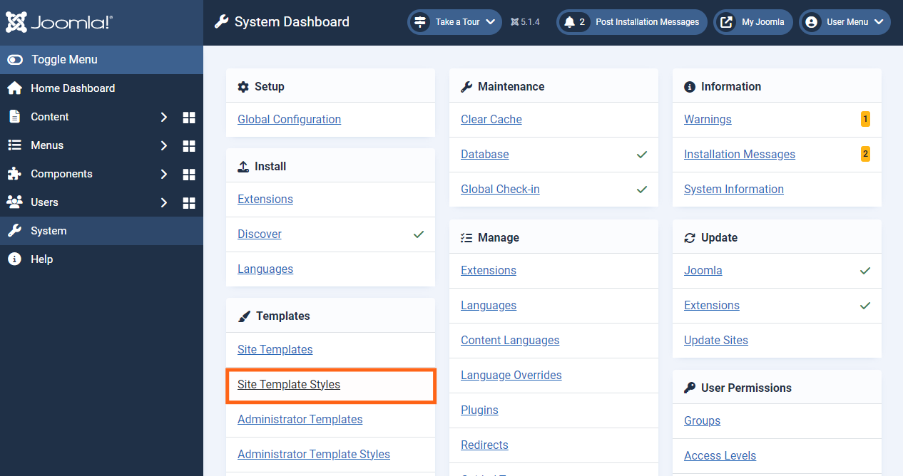Setting the newly installed Joomla template as the default for the site Setting a Joomla template as default