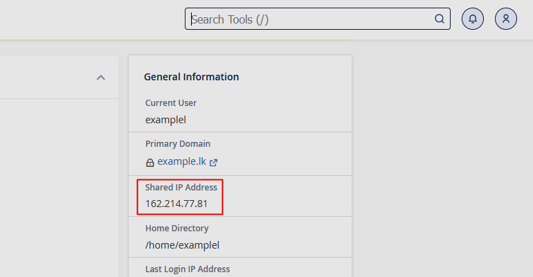 Locating your shared IP address in cPanel Shared IP Address in cPanel