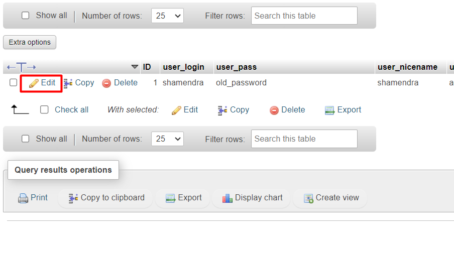 Editing the User in wp_users Table Editing user details in wp_users table