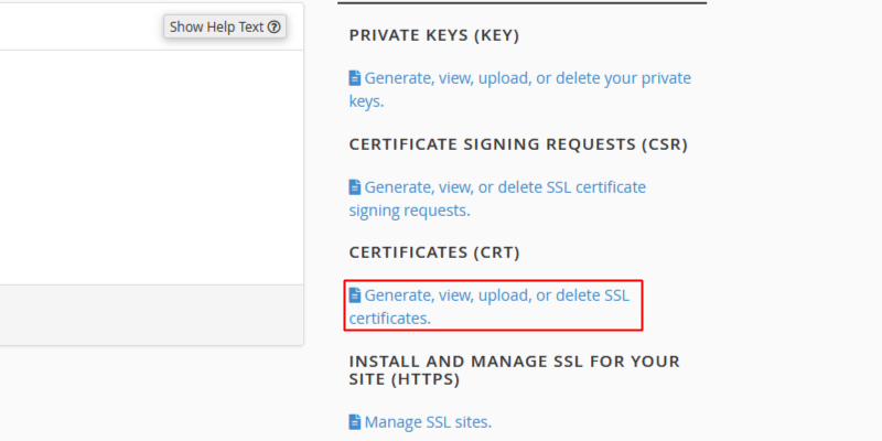 Select Generate, view, upload, or delete SSL certificates Generate, view, upload, or delete SSL certificates