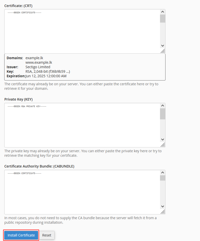 Click on Install Certificate and then OK Install Certificate and confirm