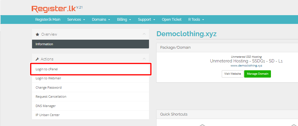 Accessing the Control Panel through Register.lk Accessing the Control Panel through Register.lk