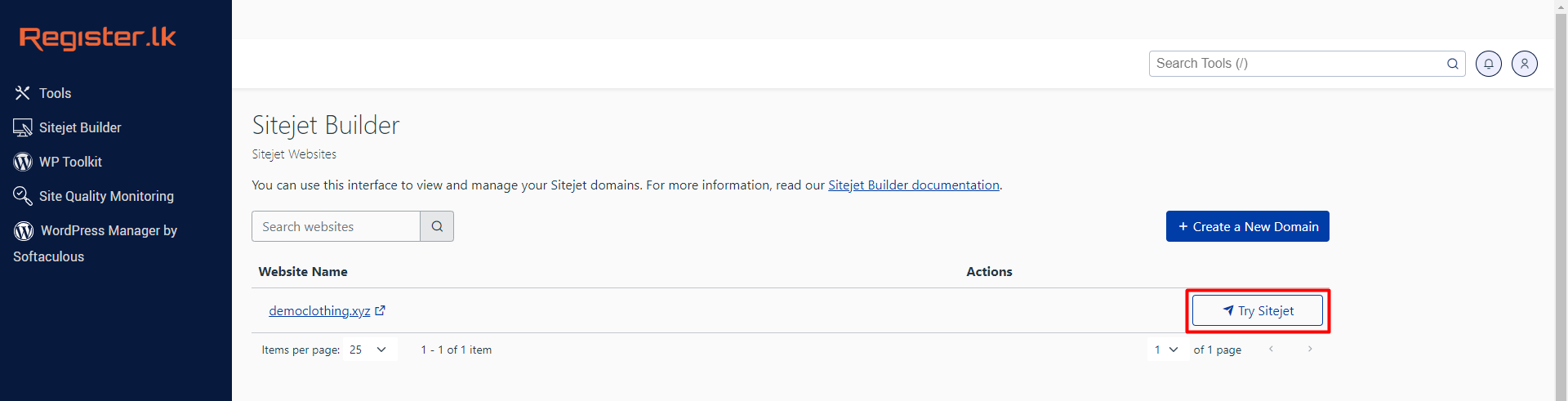 Sitejet Builder page with 'Try Sitejet' button Sitejet Builder page with 'Try Sitejet' button