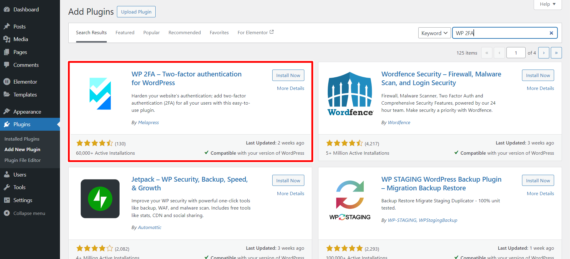 Install the Plugin Install WP 2FA Plugin in WordPress