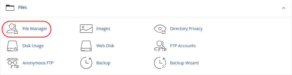 File Manager section in cPanel dashboard