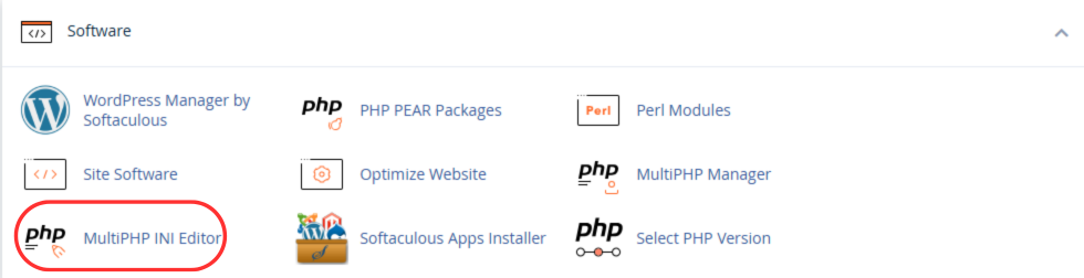 MultiPHP INI Editor section in cPanel
