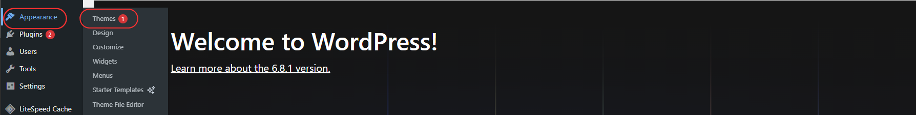 Navigating to Themes from Appearance menu in WordPress