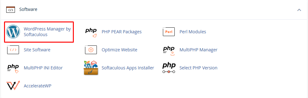 WordPress Installer in cPanel Location of WordPress Manager by Softaculous in cPanel dashboard