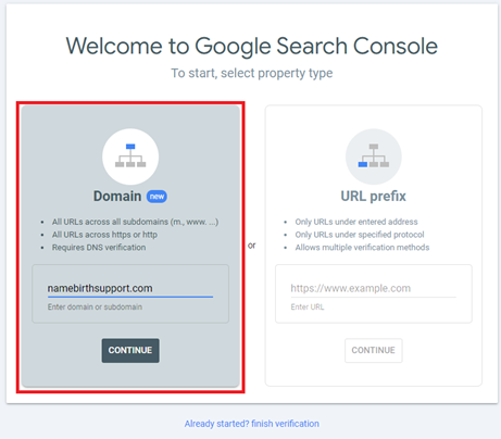 Enter your domain name to verify domain ownership