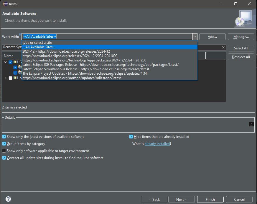 Available software installation in Eclipse