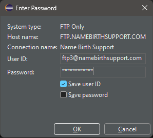 Enter password for FTP connection