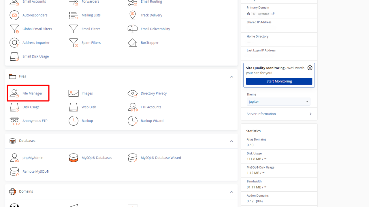 Click on File Manager under files in your cPanel Find the File Manager option under the Files section in your cPanel