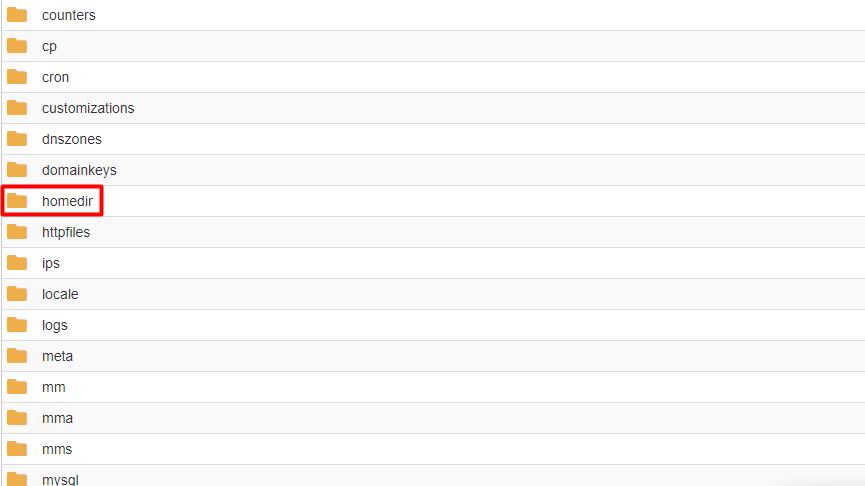 Open the homedir folder in the extracted backup file Open the extracted backup file and open the homedir folder